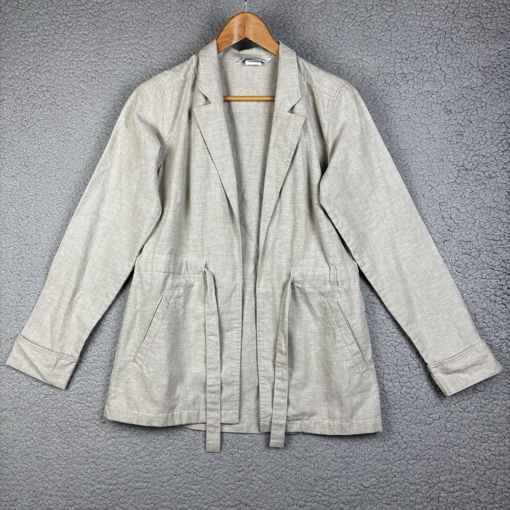 Exofficio Linen Jacket Blazer Shirt Womens S 4-6 Tan Long Sleeve Tie Front Blend